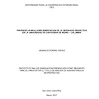 Propuesta de Implementación de una oficina de proyectos en la Universidad de Cartagena de Indias -Colombia