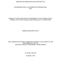 Feasibility study and project Management Plan todevelop Eco-friendly activities ( Kayaking and Bird watching ) at levera pond