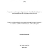 Propuesta de acciones para mitigar la cacería e incendios forestales, de la Vertiente del Pacífico del Parque Nacional Guanacaste