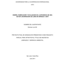 DISEÑO, FABRICACIÓN Y EVALUACIÓN DE LA EFICIENCIA DE UNA ESTUFA AHORRADORA DE LEÑA EN ARREGUY, HAITÍ 