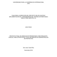 Plan para la dirección del proyecto de aplicación e Implementación de la reingenieria del sistema automatizado SAECO para Servitel C.A