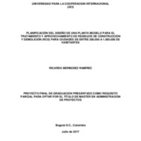 Planificación del diseño de una planta modelo para el tratamiento y aprovechamiento de residuos de construcción y demolición (RCD) para ciudades de entre 300.000 a 1000000 de habitantes 