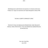 Metodología para la administración de Proyectos en la empresa constructora Prodeyco S.A Según los lineamientos del Project Manangement Institute (PMI)