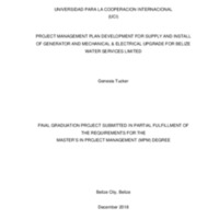 Project Management plan develpment for supply and install of generator and mechanic e electrical upgradefor Belize water service limited 