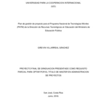 Plan de gestión de proyecto para el Programa Nacional de Tecnologías Móviles (PNTM) de la Dirección de Recursos Tecnológicos en Educación del Ministerio de Educación Pública