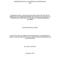 ELABORACION DEL PLAN DE EJECUCION DE FASE 2 DEL PROYECTO REEMPLAZO DE TRANSFORMADORES DE POTENCIA ELECTRICA DE LA REFINERIA DE ECOPETROL S.A UBICADA EN  BARRANCABERMEJA, COLOMBIA 