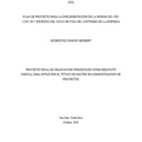 PLAN DE PROYECTO PARA LA IMPLEMENTACIÓN DE LA NORMA ISO / IEC 12207:2017 (PROCESO DEL CICLO DE VIDA DEL SOFTWARE) EN LA EMPRESA 