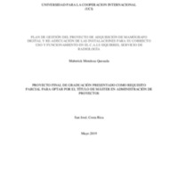 PLAN DE GESTIÓN DEL PROYECTO DE ADQUISICIÓN DE MAMÓGRAFO DIGITAL Y RE-ADECUACIÓN DE LAS INSTALACIONES PARA SU CORRECTO USO Y FUNCIONAMIENTO EN EL C.A.I.S SIQUIRRES, SERVICIO DE RADIOLOGÍA