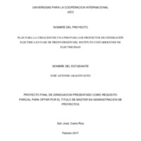 PLAN PARA LA CREACION DE UNA PMO PARA LOS PROYECTOS DE GENERACIÓN ELECTRICA EN FASE DE PREINVERSIÓN DEL INSTITUTO COSTARRICENSE DE ELECTRICIDAD