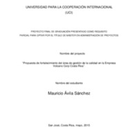 Propuesta de fortalecimiento del area de gestión de calidad en la Empresa Volcano Corp Costa Rica 