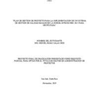 &quot;PLAN DE GESTION DE PROYECTO PARA LA IMPLEMENTACION DE UN SISTEMA DE GESTION DE CALIDAD BASADO EN LA NORMA INTE/ISO 9001:2015 PARA GRUPO PARA