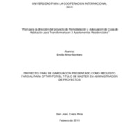 Plan para la dirección del proyecto de remodelación y adecuación de casa de habitación para transformarla en tres apartamentos residenciales 